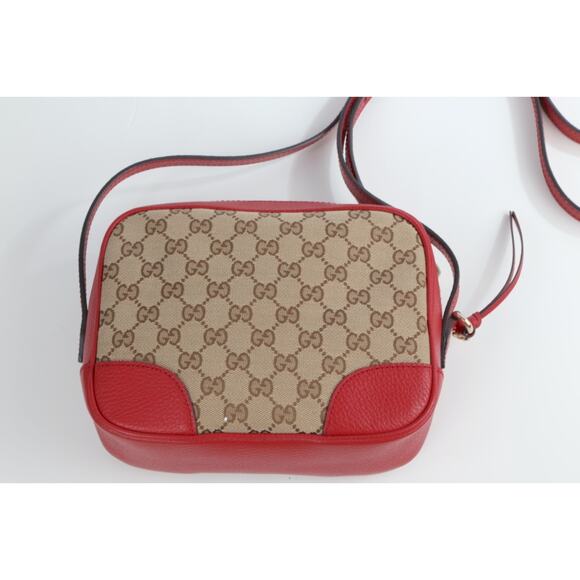 Gucci GG Red Beige Leather Canvas Bree Small Messenger Crossbody Bag Purse Italy - Picture 2 of 16